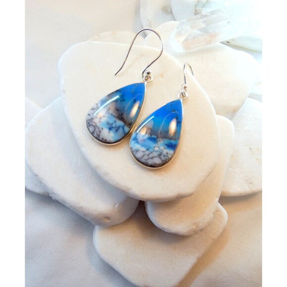 Blue Crazy Lace Agate Sterling Silver Earrings Dangle Drop - Picture 4 of 4